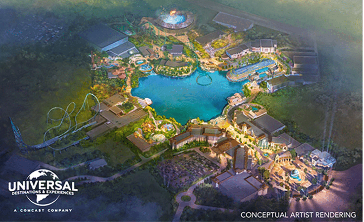How the new Bedford Borough-based Universal Studios UK theme Park might look. Image: NBCUniversal